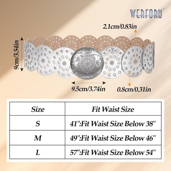 Women\'s Vintage Leather Western Disc Waist Belts Belt Silver Silver Buckle main image 6